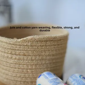 Macro detail of hand-woven jute and cotton rope basket showing durable texture