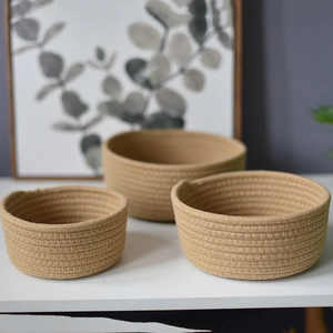 Minimalist Woven Cotton Rope Storage Basket Desktop Organizer Basket for Makeup Snacks Sundries Durable Laundry Basket