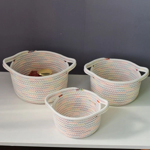 Nordic Cotton Rope Storage Basket With Rainbow Zigzag Stitching Woven Organizer Bin With Handles For Toys Snacks Cosmetics