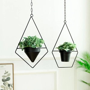 Geometric Hanging Metal Flower Pot Modern Iron Art Decorative Planter For Indoor Outdoor Home Decor Gold Black Basket