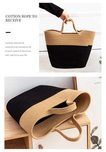 Detailed close-up of handmade two-tone cotton rope weave on a stylish tote bag