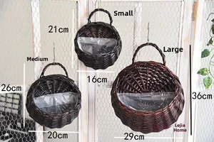 Size comparison chart for woven wall baskets in small medium and large dimensions