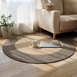 Tapis Rond Tissé À La Main En Jute Et Coton Tapis De Sol Pour Salon Chambre Style Minimaliste Japonais Nordique Fibre Naturelle