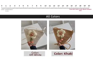 Detailed macro view of cotton weave mini bucket bags with floral accents and pom-poms