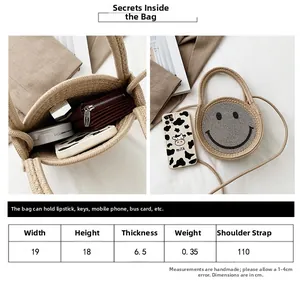 Tableau des tailles et guide de capacité interne pour le sac de plage en paille smiley