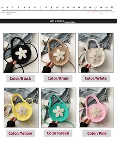 Vue détaillée de sacs à bandoulière ronds tricotés en noir, blanc et kaki