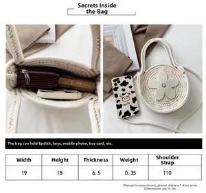 Guide des tailles détaillé du sac à main rond tricoté avec dimensions et capacité