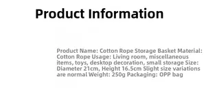 Detailed specifications of the cotton rope storage basket with size and weight info