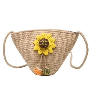 Woven sunflower beach straw crossbody bag with natural fiber and zipper closure