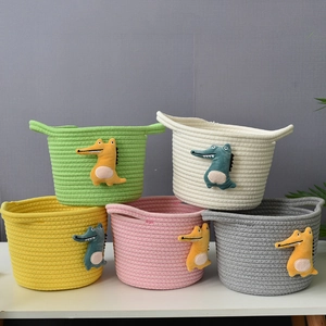Five-piece cotton rope storage basket set with cute crocodile patches and handles