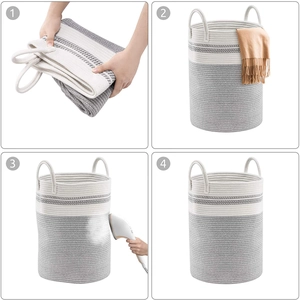 Macro detail showing how to unfold and steam iron the woven cotton storage basket