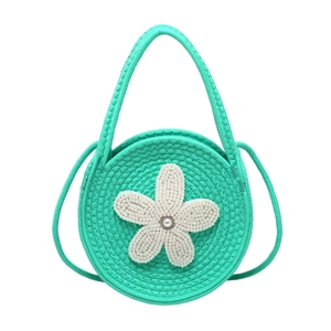 Sac à main rond en tricot vert avec fleur de perles blanches et bandoulière femme