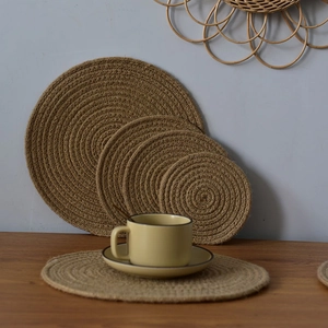 Natural woven jute placemat set in various sizes for rustic heat-resistant table decor