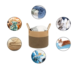 Large woven cotton rope storage basket with two-tone design and reinforced handles