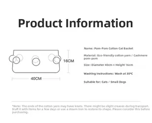 Detailed size specifications for the 40x16cm woven cotton rope pet bed with pompoms