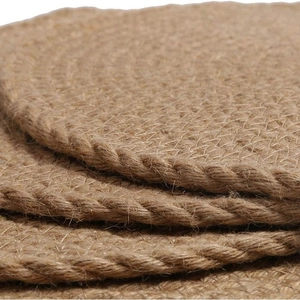 Thick round natural jute placemats with spiral woven hemp rope for heat insulation