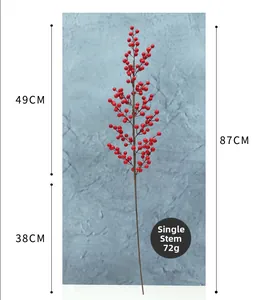 Detail of red artificial berry branch showing 87cm total length and 72g weight