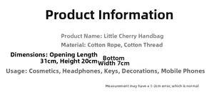Detailed size chart for small cherry cotton rope bag showing 31x20x7cm dimensions