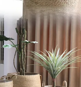 Close-up of hand-woven rattan planter with natural fiber texture and sturdy side handles