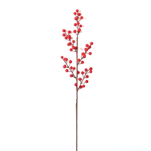 Artificial red holly berry branch with glossy round fruits for festive winter home decor