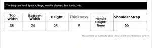 Size chart showing width 38cm and height 25cm for the woven beach shoulder bag