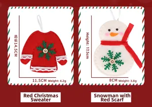 Detailed size specifications for Christmas felt ornaments in sweater and snowman shapes