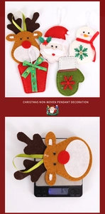 Detailed weight measurement of a 5-piece felt Christmas ornament set on a scale