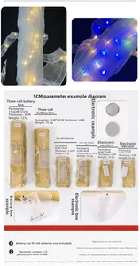 Size chart for gold LED Christmas ribbon light showing length, weight and power options