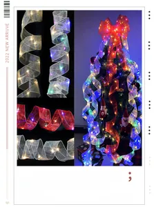Detail of double-layer Christmas ribbon with LED lights for festive tree decoration