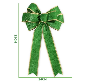 Green St. Patrick’s Day glitter bow with gold trim, size 35x24cm for holiday decor