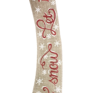 Weihnachtsband aus Sackleinen mit rotem Glitzer Let it Snow Text und Schneeflocken