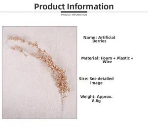 Detailed spec view of gold artificial berry stems made of foam and iron wire for DIY decor