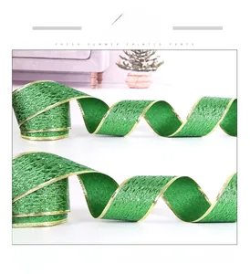 Detail of green glitter St. Patrick's Day ribbon with elegant gold wired edges