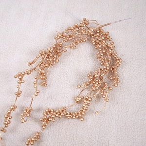 Golden Christmas berry branches decoration with shiny metallic beads for DIY party floral