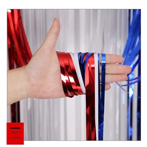 Detail of red white and blue metallic rain curtain fringe for patriotic party decor