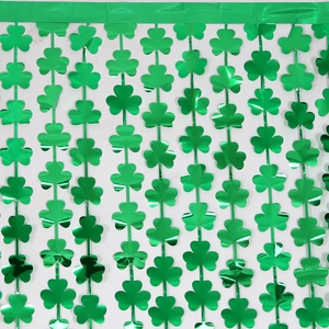Green shamrock foil curtain for St. Patrick's Day door and wall party decorations