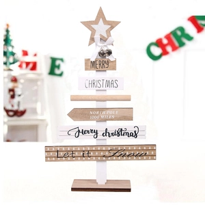 DIY wooden Christmas tree tabletop ornament with Merry Christmas signs and bell
