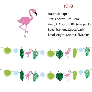 Detail view of flamingo party banner with tropical leaves and flowers on a 3M paper string