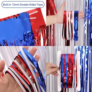 Red white and blue foil fringe curtain backdrop with 12mm self-adhesive tape for parties