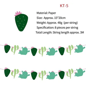 Detail view of 3M cactus paper banner decoration with green plants and pink flowers