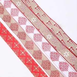 10-meter Christmas faux linen ribbons with red snowflakes and festive tree patterns