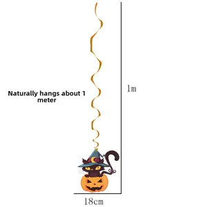 Halloween black cat on pumpkin swirl decor, 18cm wide with 1m natural vertical hanging drop
