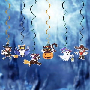 Halloween hanging swirl decorations set with cartoon ghost pumpkin and bat cutout pendants