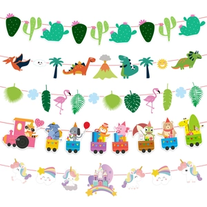Set di striscioni per feste hawaiane con cactus, dinosauri, fenicotteri, animali e unicorni
