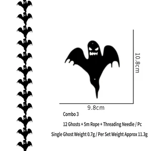 Dettaglio del set di fantasmi di Halloween con dimensioni e kit di corda per montaggio