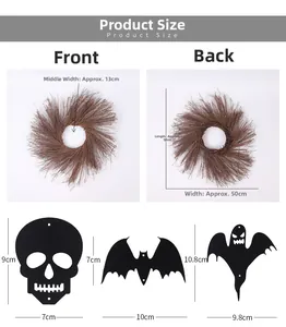 Detaillierte Maße für Halloween Sonnenblumenkranz mit Fledermaus und Geist Anhängern