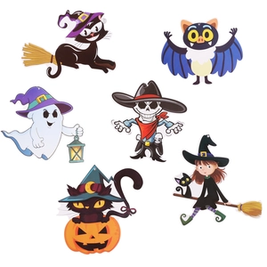 Halloween cartoon hanging swirl decorations set featuring 6 colorful spooky characters
