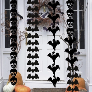 Halloween bat and skull hanging banner decorations for spooky party festive atmosphere