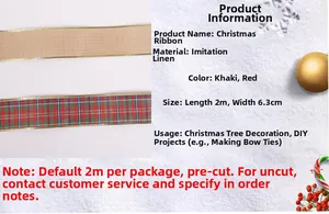 Détails de la texture du ruban de Noël en imitation lin de 2m x 6,3cm avec bords dorés