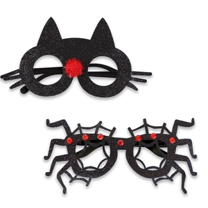Halloween glitterbrillen set met zwarte kat en spinnenweb ontwerpen voor feesten